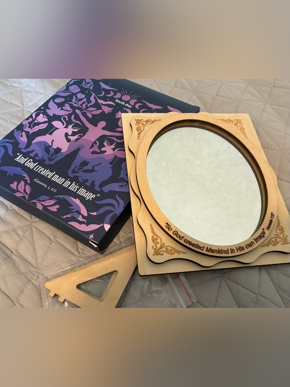 Tabletop Mirror Wooden Touchwoodesign. Genesis, Chapter 1, Verse 27 Reflection